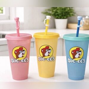 3 NEW Buc-ee's Tumblers  25oz Straws Pink Blue Yellow NEW